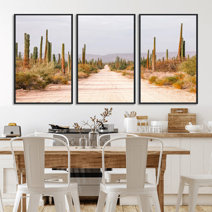 30742780-MGV-FC-60X30-3P_Black-Desert Cactus Wall Art Canvas Print, Framed Southwestern Art Picture Print, Bohemian Western Perfect Southwestern Boho Decor