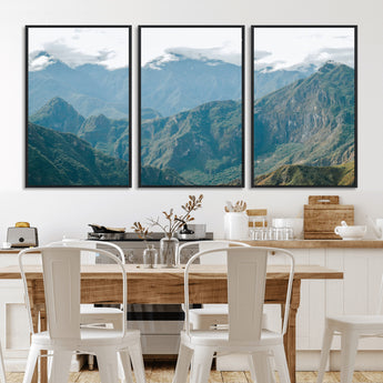 79393816-MGV-FC-60X30-3P_Black-Misty Mountain Wall Art Canvas Print, Framed Cloudy Andean Art Picture Print, Rugged Mountain Perfect Rustic Nature Decor Artwork