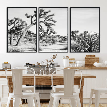 88164251-MGV-FC-60X30-3P_Black-Joshua Tree Wall Art Canvas Print, Framed Desert Path Art Picture Print, Monochrome Desert Perfect Minimalist Desert Decor Artwork