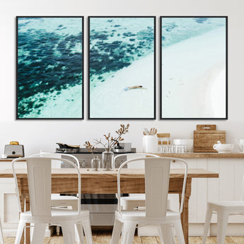 33764764-MGV-FC-60X30-3P_Black-Minimal Beach Wall Art Canvas Print, Framed Ocean Swimming Art Picture Print, Clear Ocean Perfect Minimal Coastal Decor Artwork