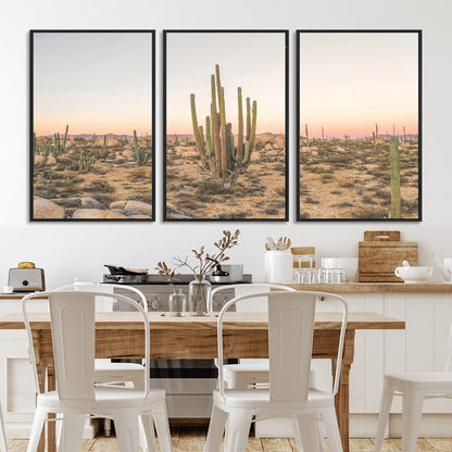 76234974-MGV-FC-60X30-3P_Black-Desert Cactus Wall Art Canvas Print, Framed Baja Desert Art Picture Print, Pastel Desert Perfect Southwestern Boho Decor Artwork