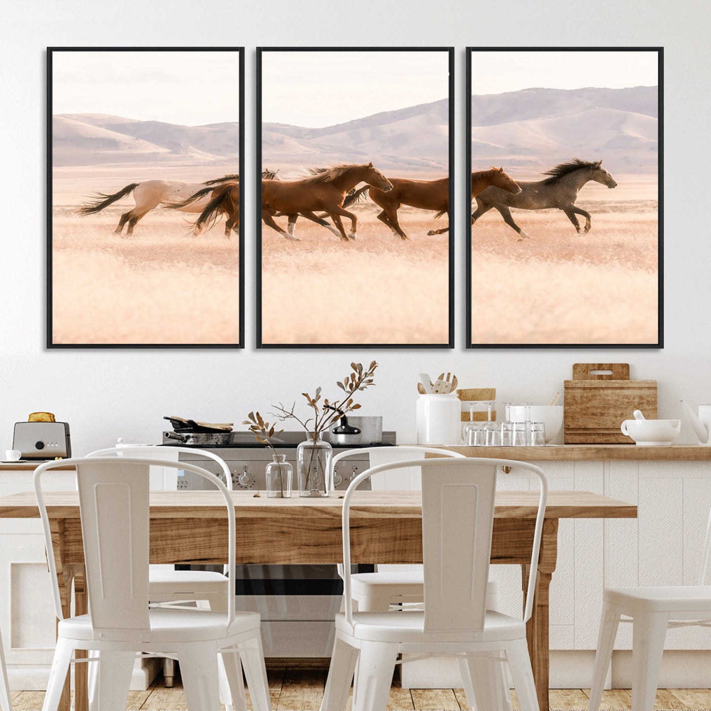83644685-MGV-FC-60X30-3P_Black-Wild Horse Art Wall Art Canvas Print, Framed Rustic Western Art Picture Print, Desert Horse Scene Perfect Rustic Western Decor