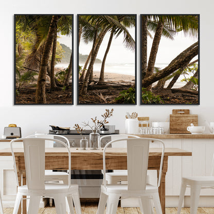 92093951-MGV-FC-60X30-3P_Black-Tropical Jungle Wall Art Canvas Print, Framed Palm Tree Forest Art Picture Print, Coastal Escape Perfect Jungle Retreat Decor
