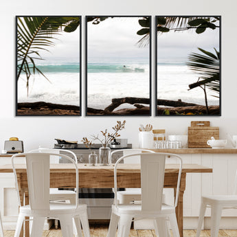 50382104-MGV-FC-60X30-3P_Black-Tropical Surf Wall Art Canvas Print, Framed Palm Tree View Art Picture Print, Beach House Art Perfect Boho Coastal Decor Artwork