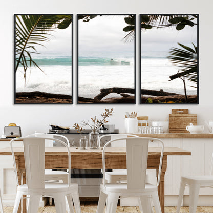 50382104-MGV-FC-60X30-3P_Black-Tropical Surf Wall Art Canvas Print, Framed Palm Tree View Art Picture Print, Beach House Art Perfect Boho Coastal Decor Artwork