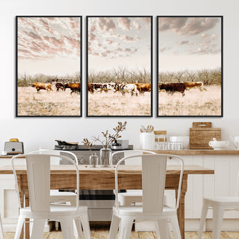 64892775-MGV-CV-36X24-Longhorn Cattle Wall Art Canvas Print, Framed Texas Ranch Art Picture Print, Western Cow Perfect Western Decor Artwork