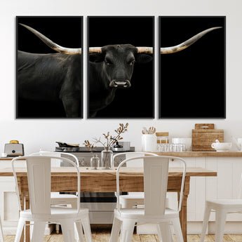 99448328-MGV-CV-36X24-Longhorn Cattle Wall Art Canvas Print, Framed Texas Ranch Art Picture Print, Western Cow Perfect Farmhouse Decor Artwork