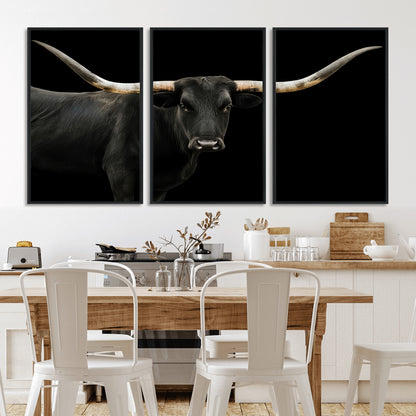 99448328-MGV-CV-36X24-Longhorn Cattle Wall Art Canvas Print, Framed Texas Ranch Art Picture Print, Western Cow Perfect Farmhouse Decor Artwork