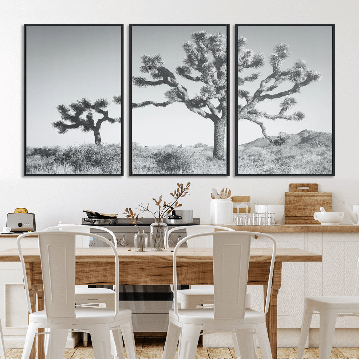 29996209-MGV-CV-36X24-Joshua Tree Art Wall Art Canvas Print, Framed Black White Landscape Art Picture Print, Desert Tree Decor Perfect Southwestern Boho