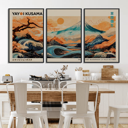 22373530-MGV-CV-36X24-Japanese Mt Fuji Wave Art Print – Ukiyo e Inspired Sun & Cherry Blossom Poster, Traditional Asian Landscape Painting, Modern