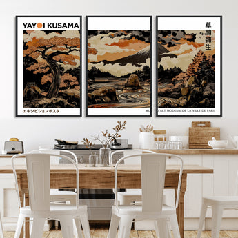 96372548-MGV-CV-36X24-Japanese Landscape Wall Art Print – Mt. Fuji Poster with Bonsai Tree & River, Ukiyo-e Inspired Modern Japanese Artwork, Autumn
