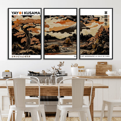 96372548-MGV-CV-36X24-Japanese Landscape Wall Art Print – Mt. Fuji Poster with Bonsai Tree & River, Ukiyo-e Inspired Modern Japanese Artwork, Autumn