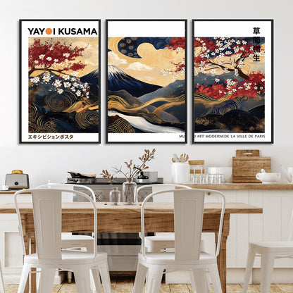 66243961-MGV-CV-36X24-Mount Fuji Japanese Wall Art – Golden Abstract Landscape Canvas Print, Cherry Blossom Painting, Modern Oriental Zen Home Decor