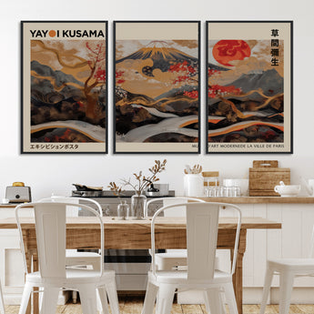 77970791-MGV-CV-36X24-Mount Fuji Golden Abstract Wall Art – Japanese Landscape Canvas Poster, Cherry Blossom & Red Sun Painting, Elegant Zen Oriental