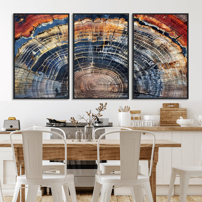 38987581-MGV-FC-60X30-3P_Black-Tree Ring Art Wall Art Canvas Print, Framed Rustic Wall Decor Art Picture Print, Nature Grain Print Perfect Modern Rustic Decor