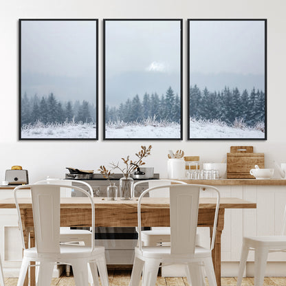 33033082-MGV-FC-60X30-3P_Black-Winter Forest Art Wall Art Canvas Print, Framed Snowy Landscape Art Picture Print, Misty Tree Scene Perfect Nordic Minimalist