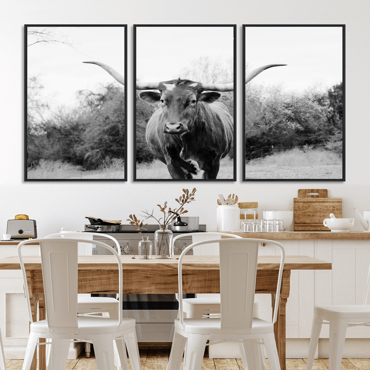 97280319-MGV-CV-36X24-Longhorn Photography Wall Art Canvas Print, Framed Western Cow Decor Art Picture Print, Texas Ranch Style Perfect Rustic Farmhouse