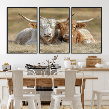 53388593-MGV-FC-60X30-3P_Black-Cow Photography Wall Art Canvas Print, Framed Rustic Animal Decor Art Picture Print, Texas Cow Pair Perfect Western Farmhouse