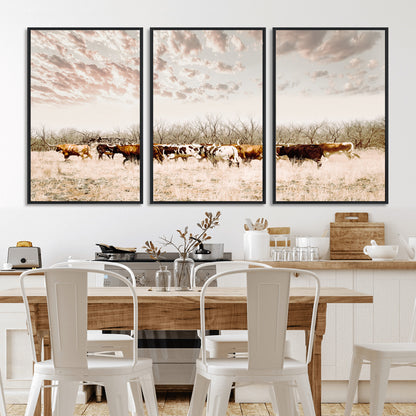 57389417-MGV-CV-36X24-Cow Herd Photography Wall Art Canvas Print, Framed Rustic Farmhouse Decor Art Picture Print, Western Ranch Style Perfect Rustic