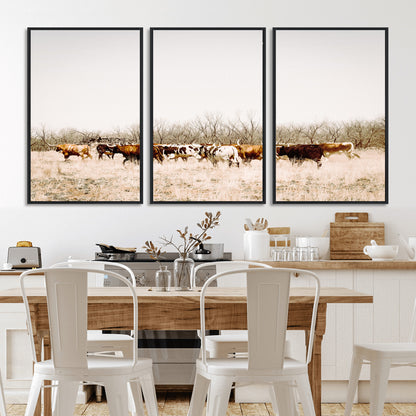 12454132-MGV-CV-36X24-Cow Herd Photography Wall Art Canvas Print, Framed Rustic Farmhouse Decor Art Picture Print, Western Ranch Style Perfect Rustic
