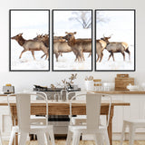 68738684-MGV-CV-36X24-Winter Elk Scene Wall Art Canvas Print, Framed Wildlife Photography Art Picture Print, Snowy Deer Decor Perfect Rustic Lodge Decor