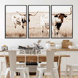 39672786-MGV-FC-60X30-3P_Black-Rustic Cow Scene Wall Art Canvas Print, Framed Farmhouse Style Cattle Art Picture Print, Prairie Animal Duo Perfect Rustic Western