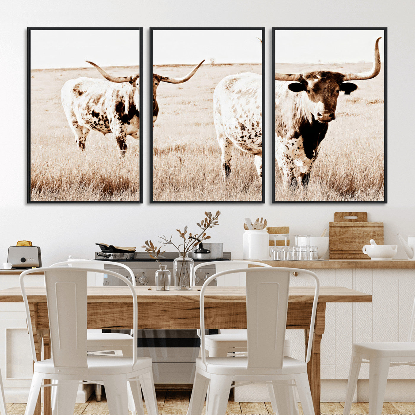 39672786-MGV-CV-36X24-Rustic Cow Scene Wall Art Canvas Print, Framed Farmhouse Style Cattle Art Picture Print, Prairie Animal Duo Perfect Rustic Western