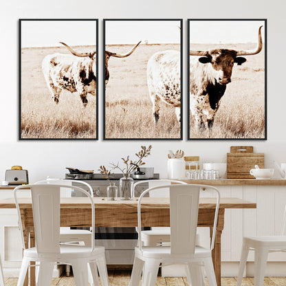 39672786-MGV-CV-36X24-Rustic Cow Scene Wall Art Canvas Print, Framed Farmhouse Style Cattle Art Picture Print, Prairie Animal Duo Perfect Rustic Western