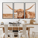 74406977-MGV-CV-36X24-Longhorn Bull Decor Wall Art Canvas Print, Framed Western Cow Theme Art Picture Print, Rustic Farmhouse Wall Perfect Neutral
