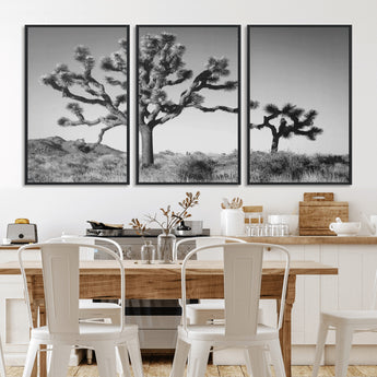 93692513-MGV-CV-36X24-Joshua Tree Wall Art Canvas Print, Framed Monochrome Desert Art Picture Print, Minimalist Nature Scene Perfect Southwestern