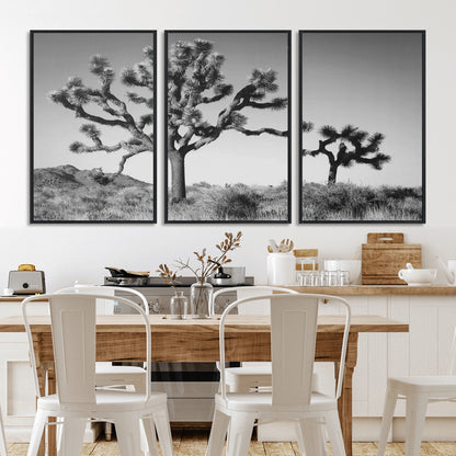 93692513-MGV-CV-36X24-Joshua Tree Wall Art Canvas Print, Framed Monochrome Desert Art Picture Print, Minimalist Nature Scene Perfect Southwestern