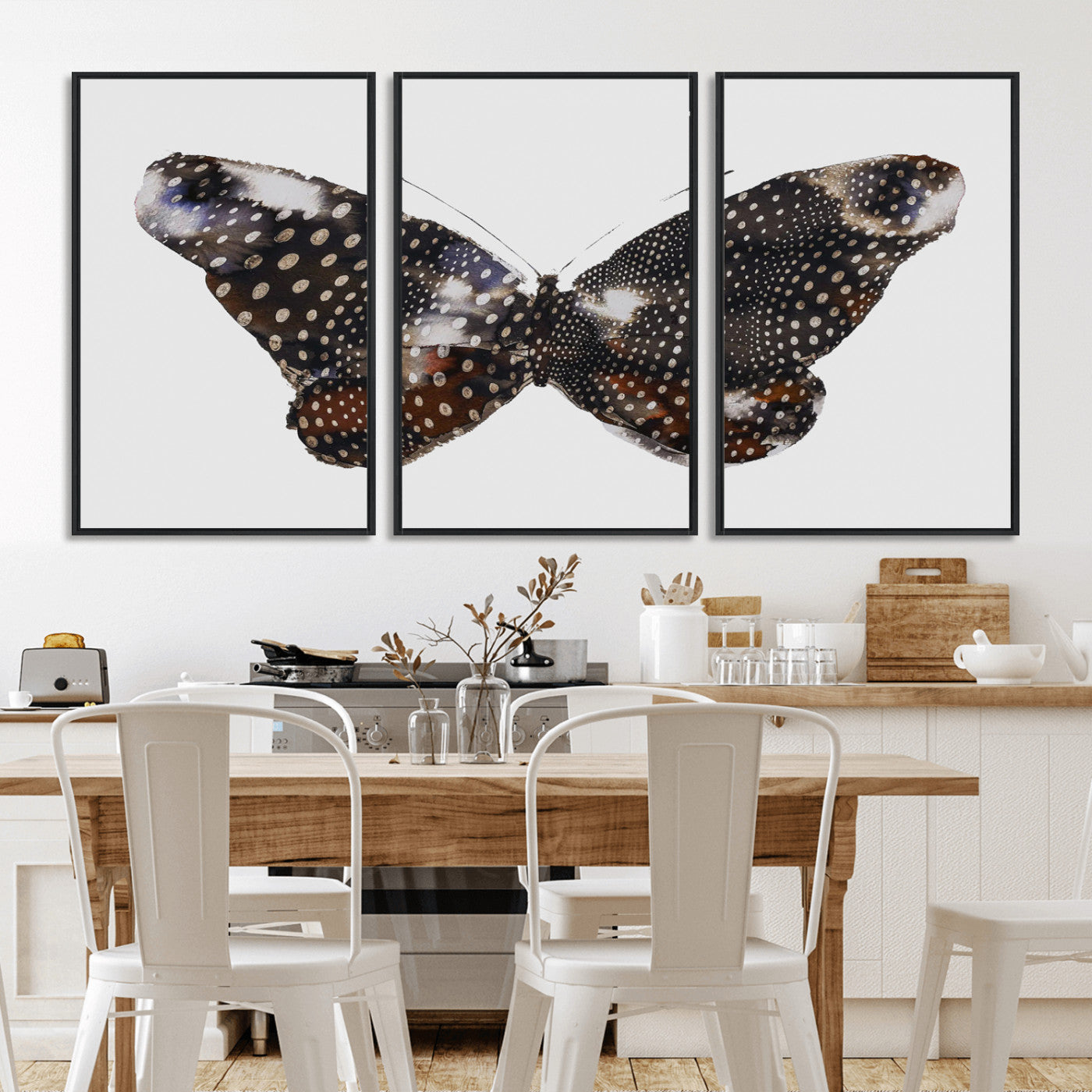 99831147-MGV-CV-36X24-Spotted Butterfly Wall Art Canvas Print, Framed Neutral Insect Theme Art Picture Print, Earthy Wing Pattern Perfect Modern Rustic