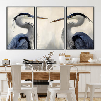 18230556-MGV-CV-36X24-Blue Heron Pair Wall Art Canvas Print, Framed Coastal Bird Theme Art Picture Print, Tranquil Wildlife Scene Perfect Coastal