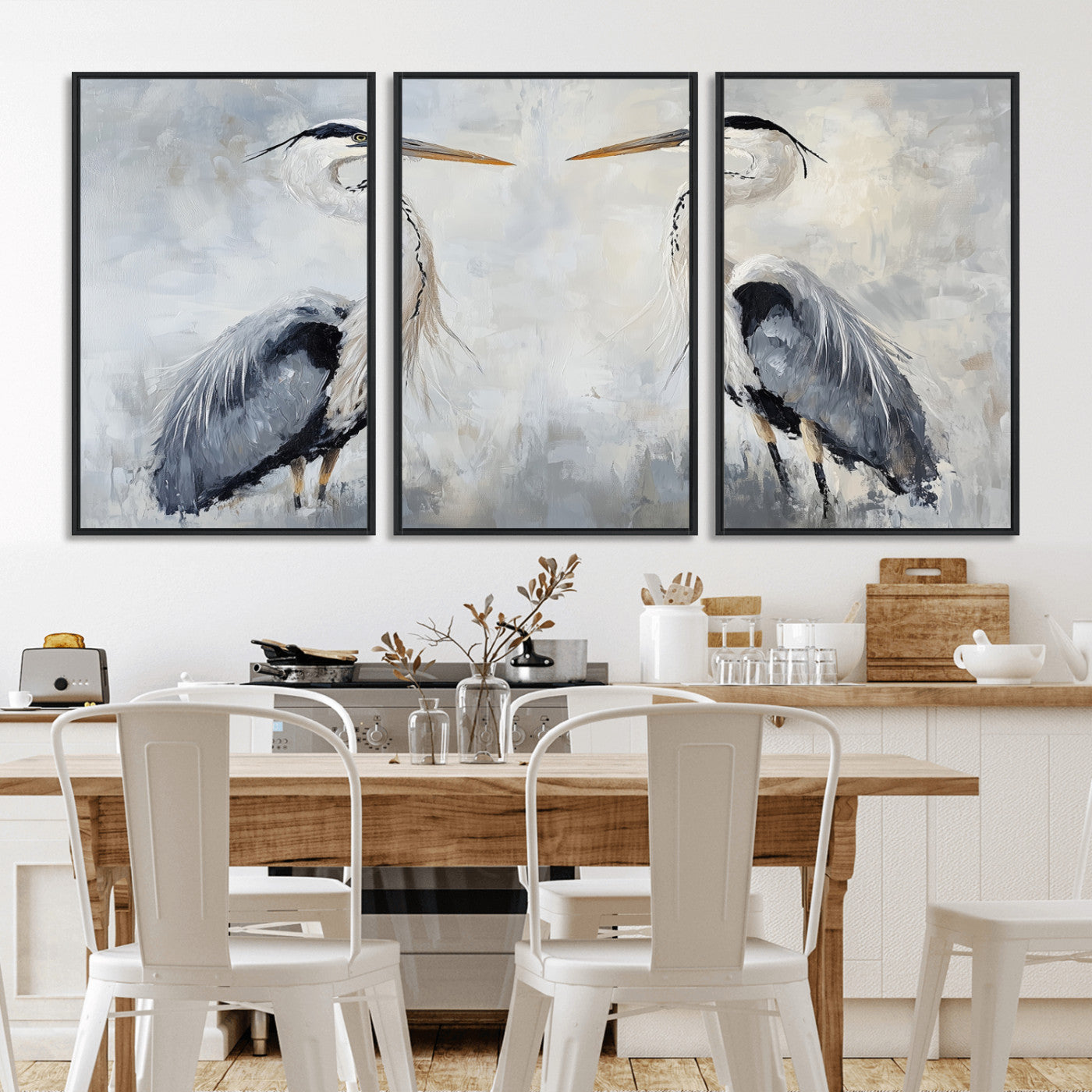 90806932-MGV-CV-36X24-Heron Wall Art Wall Art Canvas Print, Framed Bird Canvas Decor Art Picture Print, Nature Inspired Perfect Coastal Minimalist Decor