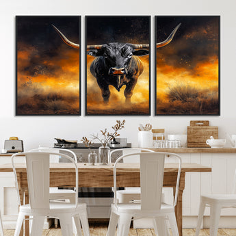 58293979-MGV-CV-36X24-Longhorn Canvas Wall Art Canvas Print, Framed Bold Bull Wall Art Art Picture Print, Western Animal Decor Perfect Western Dramatic