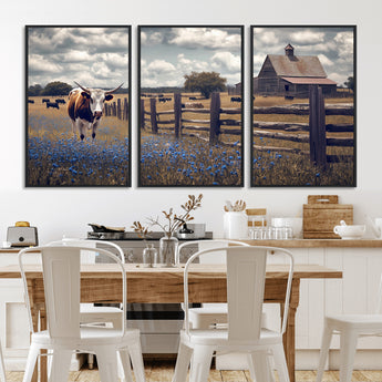 22296025-MGV-CV-36X24-Texas Longhorn Canvas Wall Art Canvas Print, Framed Rustic Barn Wall Art Art Picture Print, Farmhouse Cow Decor Perfect Rustic