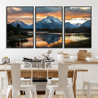 14130176-MGV-CV-36X24-Mountain Sunset Wall Art Canvas Print, Framed Alpine Wilderness Art Picture Print, Golden Hour Perfect Rustic Wilderness Decor