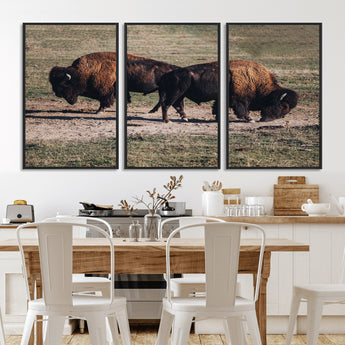 58141885-MGV-CV-36X24-Bison Photography Wall Art Canvas Print, Framed Western Wildlife Art Picture Print, Modern Ranch Perfect Western Rustic Decor