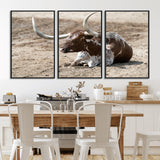 76549210-MGV-CV-36X24-Texas Longhorn Wall Art Canvas Print, Framed Country Living Art Picture Print, Farmhouse Aesthetic Perfect Western Rustic Decor