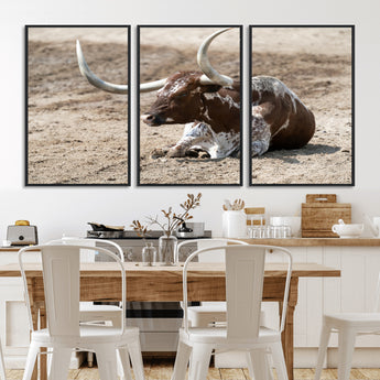 76549210-MGV-CV-36X24-Texas Longhorn Wall Art Canvas Print, Framed Country Living Art Picture Print, Farmhouse Aesthetic Perfect Western Rustic Decor