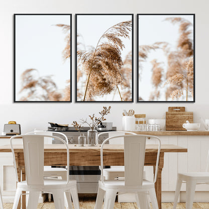 17019393-MGV-CV-36X24-Pampas Grass Wall Art Canvas Print, Framed Neutral Tones Art Picture Print, Minimalist Nature Perfect Boho Minimalist Decor