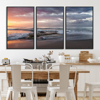 94208089-MGV-CV-36X24-Golden Hour Wall Art Canvas Print, Framed Tranquil Waves Art Picture Print, Beach Horizon Perfect Coastal Serenity Decor Artwork