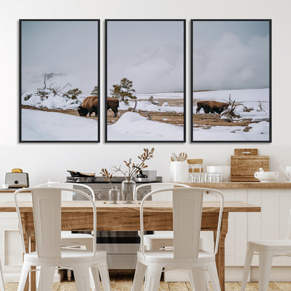 60308289-MGV-CV-36X24-Bison Wildlife Wall Art Canvas Print, Framed Snowy Prairie Art Picture Print, Western Landscape Perfect Rustic Winter Decor