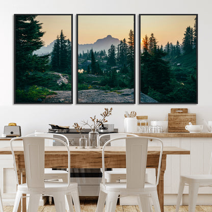 66397982-MGV-FC-60X30-3P_Black-Mountain Landscape Wall Art Canvas Print, Framed Forest Serenity Art Picture Print, Mountain Landscape Perfect Rustic Wilderness