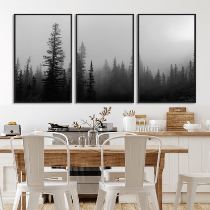 73138900-MGV-CV-36X24-Misty Pines Wall Art Canvas Print, Framed Woodland Photography Art Picture Print, Minimalist Decor Perfect Modern Rustic Decor