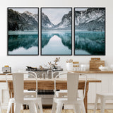 73098373-MGV-CV-36X24-Mountain Lake Wall Art Canvas Print, Framed Winter Wonderland Art Picture Print, Snowy Peaks Perfect Modern Nature Decor Artwork