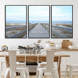 31602988-MGV-CV-36X24-Beach Boardwalk Wall Art Canvas Print, Framed Coastal Serenity Art Picture Print, Ocean View Perfect Coastal Minimalist Decor