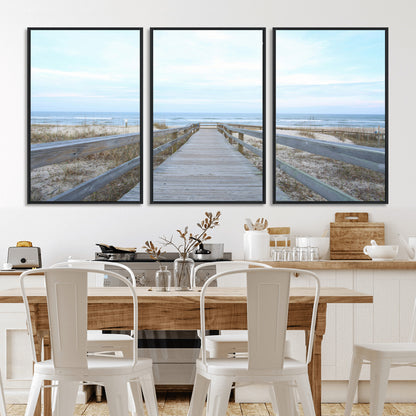 31602988-MGV-CV-36X24-Beach Boardwalk Wall Art Canvas Print, Framed Coastal Serenity Art Picture Print, Ocean View Perfect Coastal Minimalist Decor