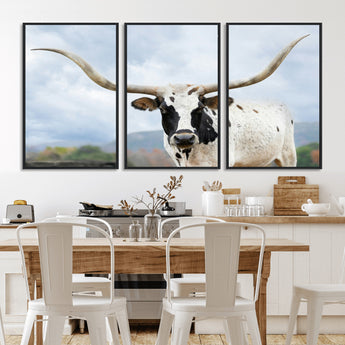 63592811-MGV-CV-36X24-Texas Longhorn Wall Art Canvas Print, Framed Western Rustic Art Picture Print, Farmhouse Decor Perfect Rustic Farmhouse Decor