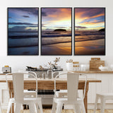 36714356-MGV-FC-60X30-3P_Black-Beach Sunset Wall Art Canvas Print, Framed Ocean Waves Art Picture Print, Tropical Seascape Perfect Coastal Serenity Decor Artwork